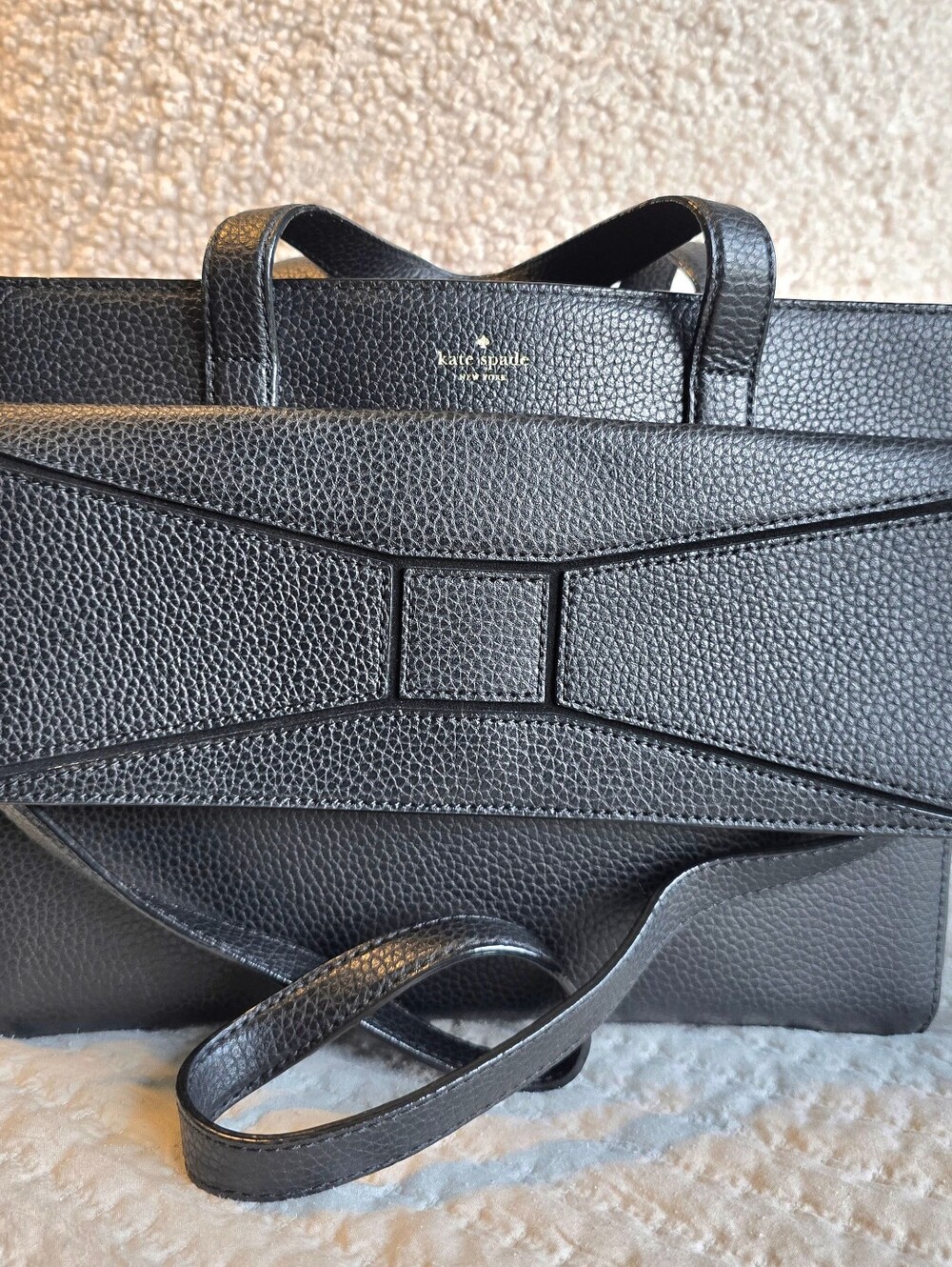 Kate Spade Black Pebbled 100% Leather Chantal Bridge Place Bow-Accent Satchel